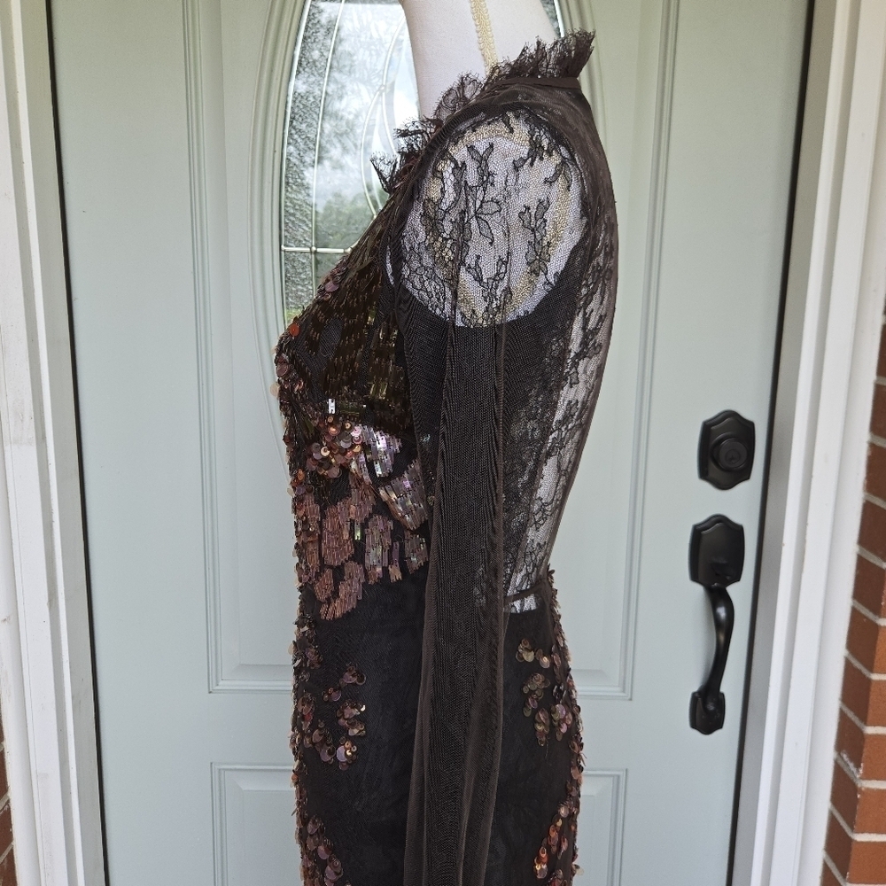 Roberto Cavalli Brown Lace Sequin Evening Dress - Picture 7 of 16